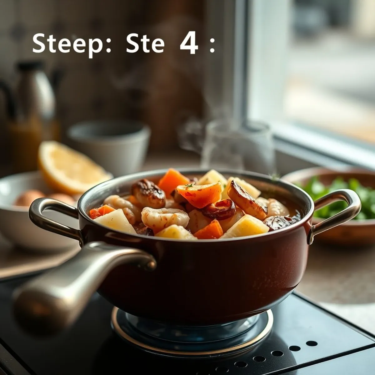 AI-generated photo Seafood chupe, step 4. AI-generated photo.