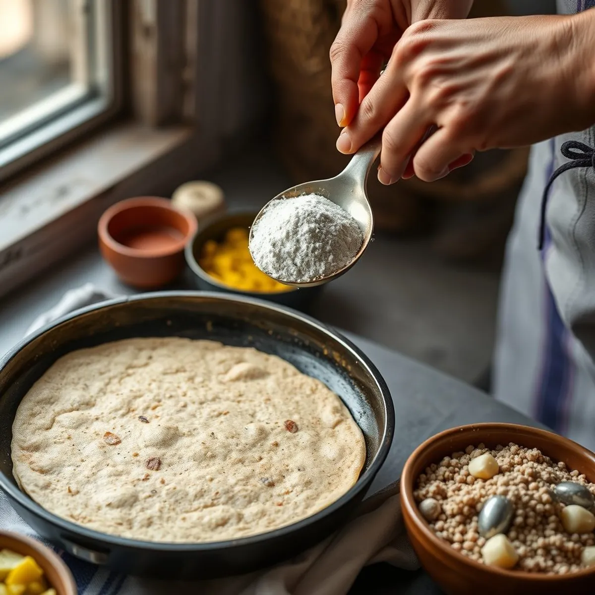 AI-generated photo Teff injera, step 2. AI-generated photo.