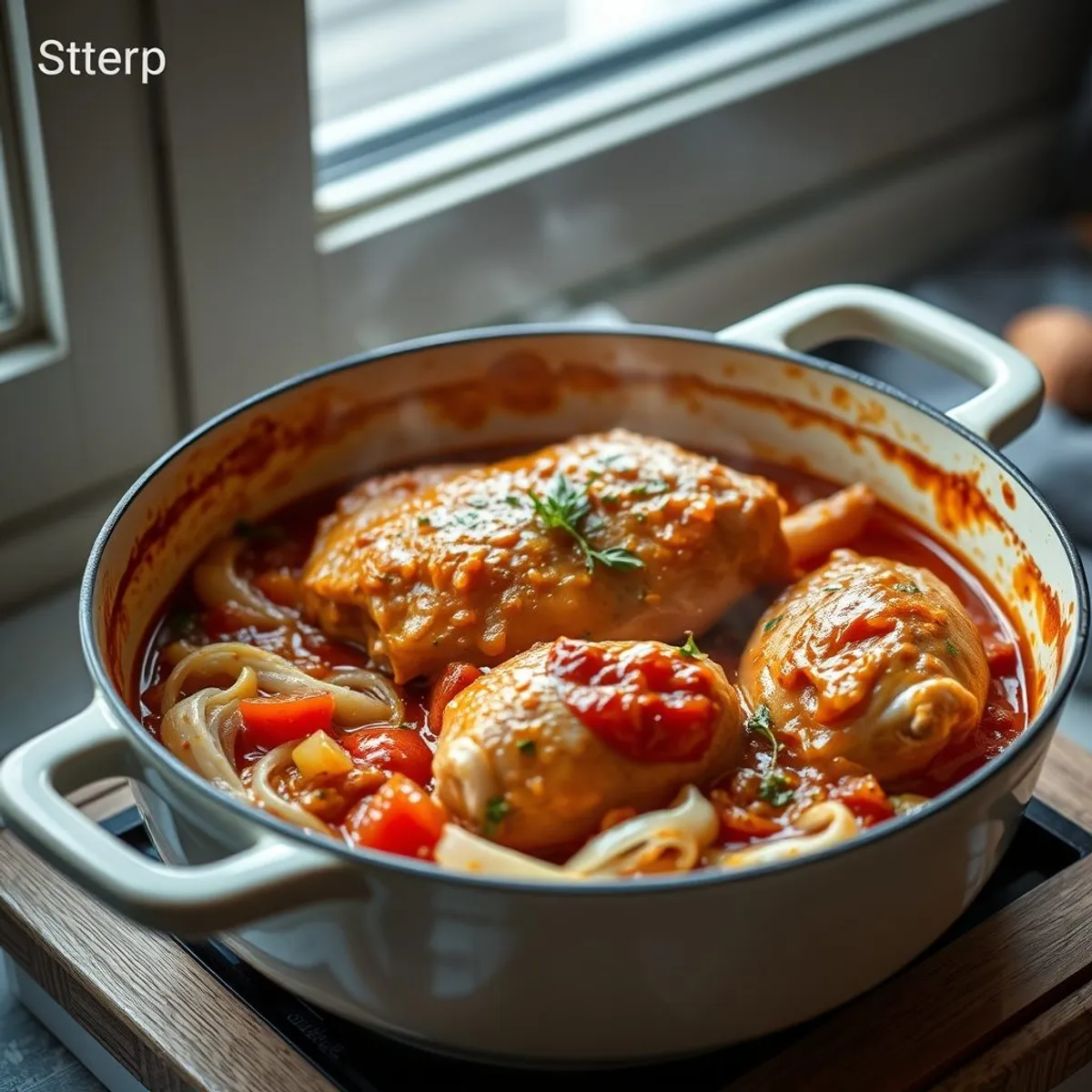 AI-generated photo Poulet basquaise, step 2. AI-generated photo.