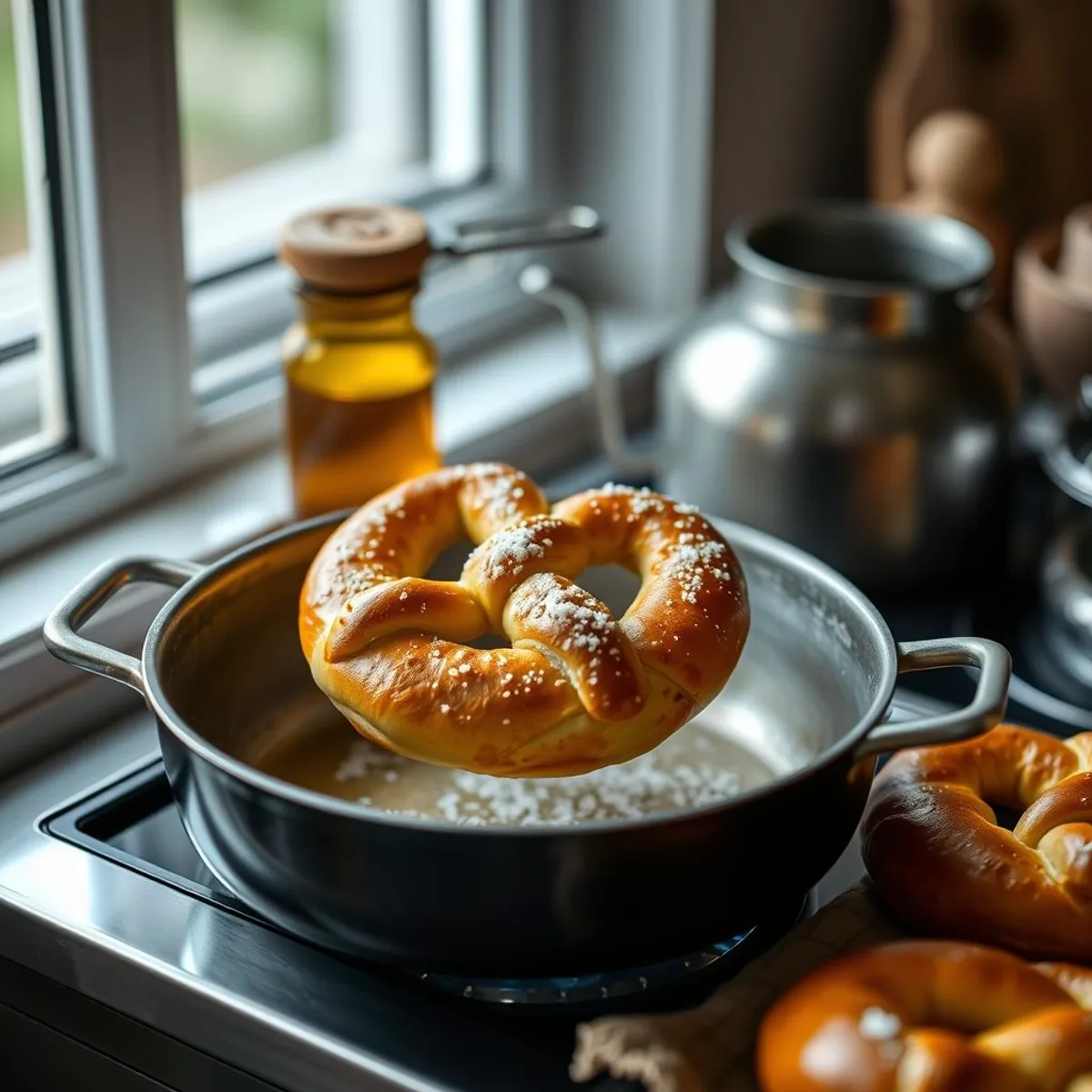 AI-generated photo Bavarian pretzel, step 1. AI-generated photo.