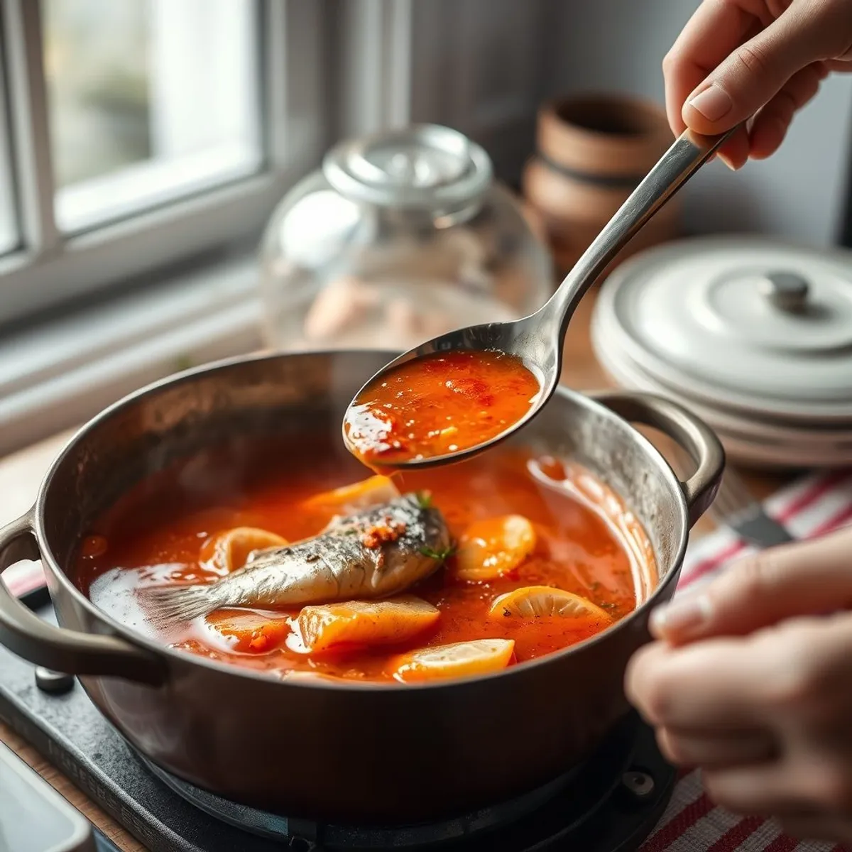 AI-generated photo Fisherman soup, step 4. AI-generated photo.