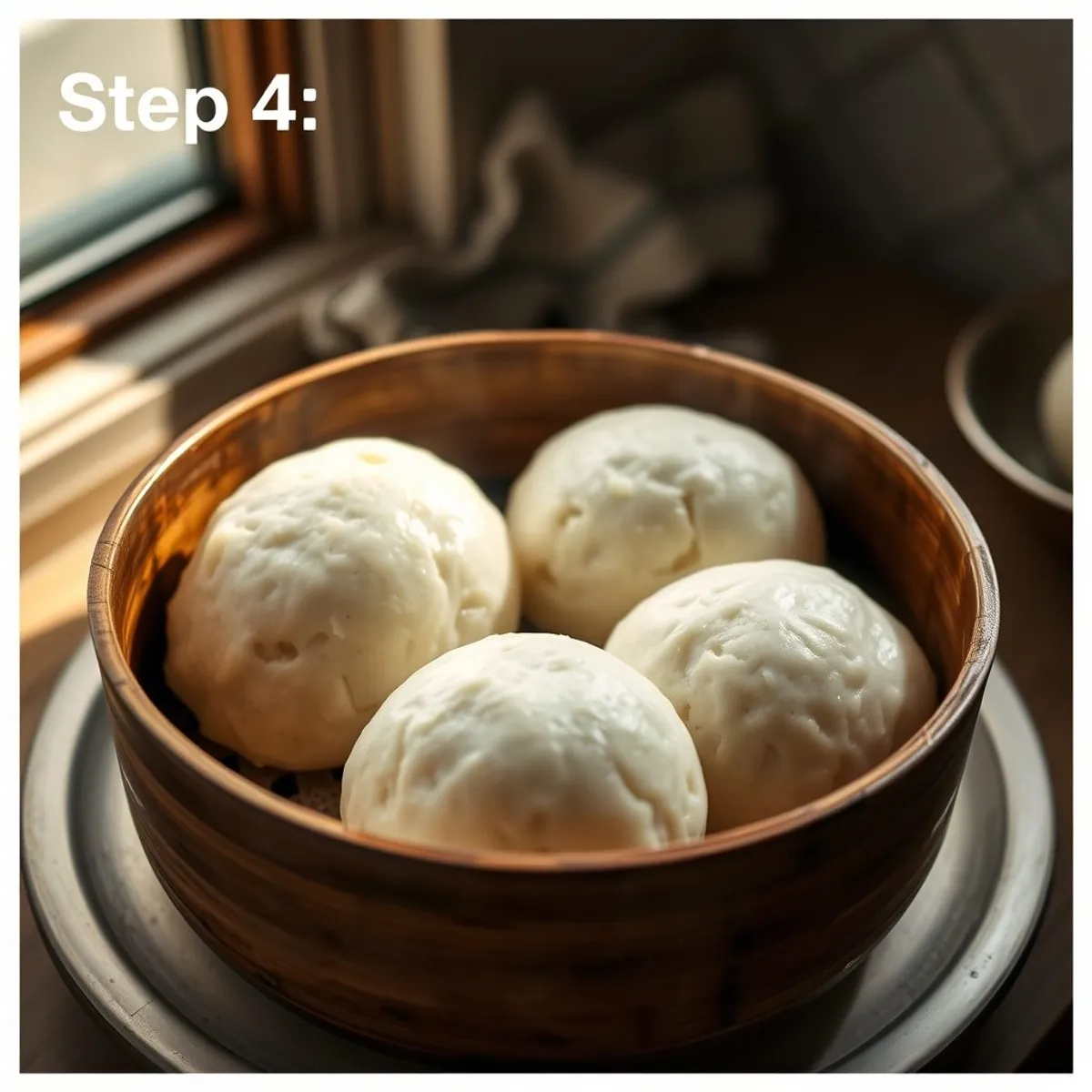 AI-generated photo Steamed idli, step 4. AI-generated photo.