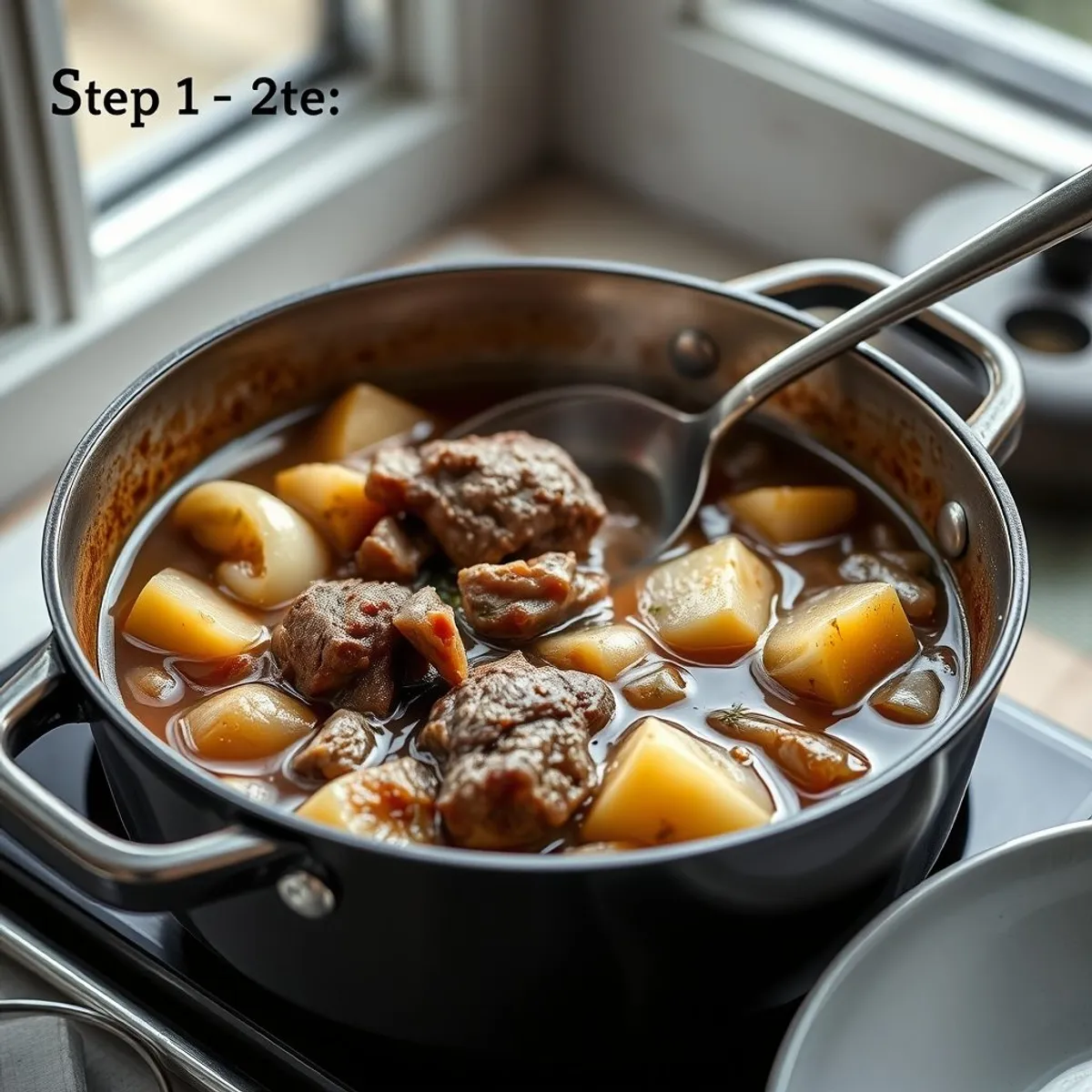 AI-generated photo Irish stew, step 2. AI-generated photo.