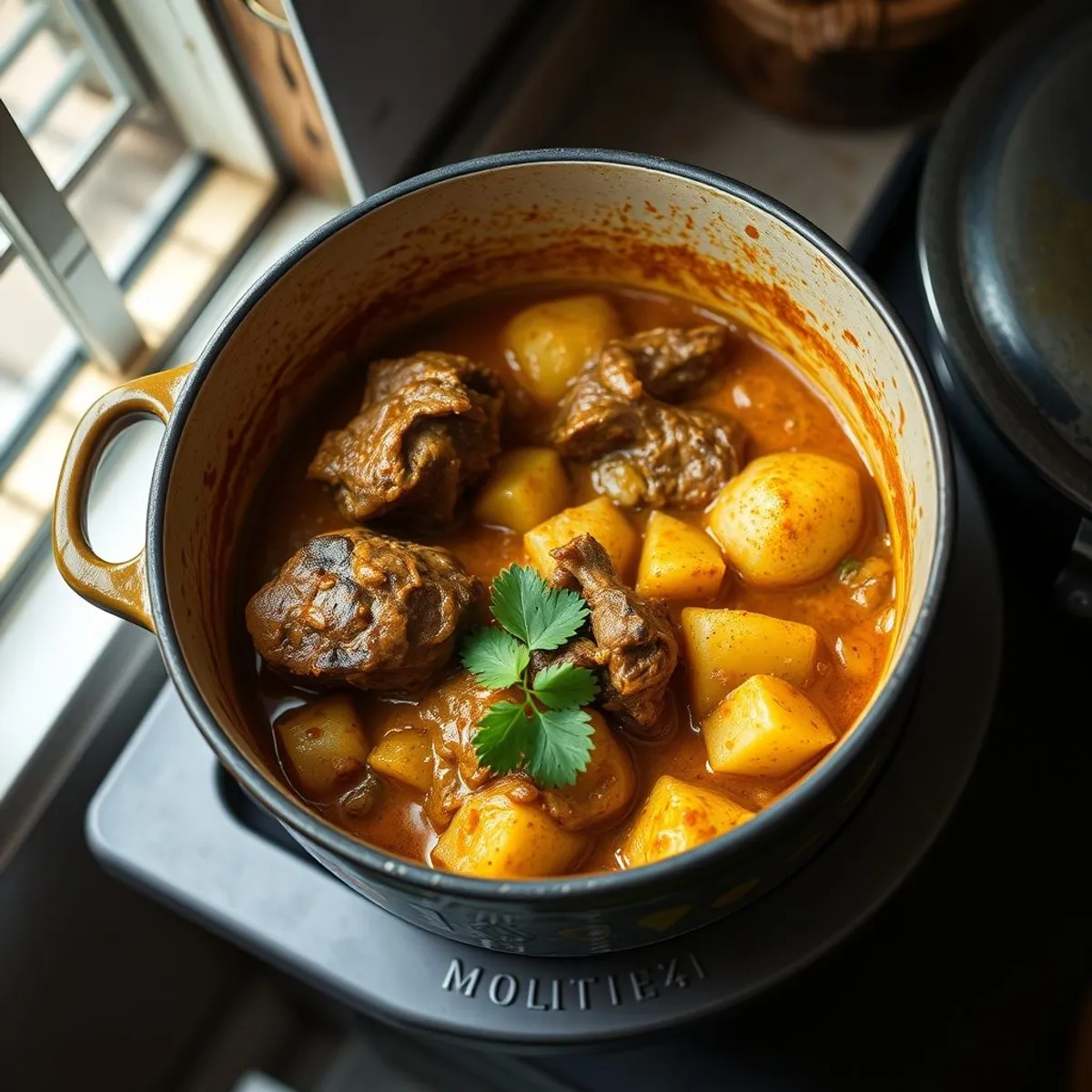 AI-generated photo Curry goat, step 2. AI-generated photo.