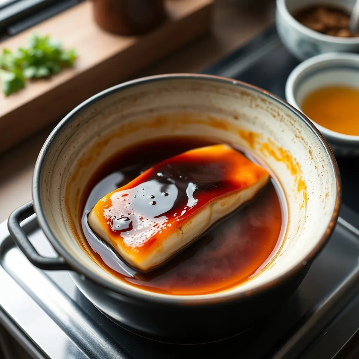 AI-generated photo Miso-glazed cod, step 4. AI-generated photo.