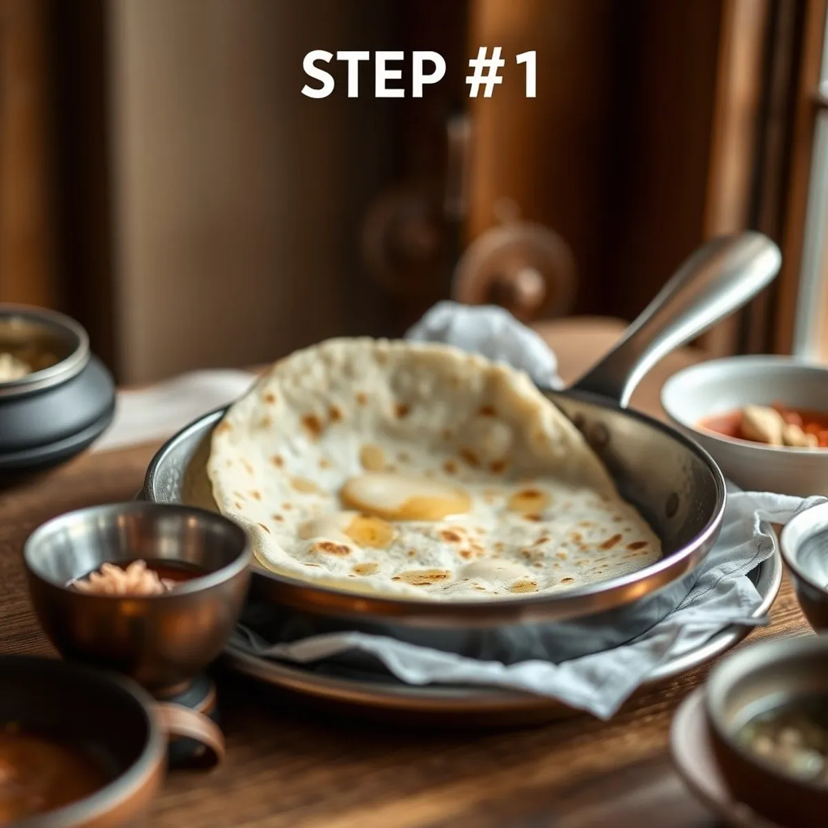 AI-generated photo Roti canai, step 1. AI-generated photo.