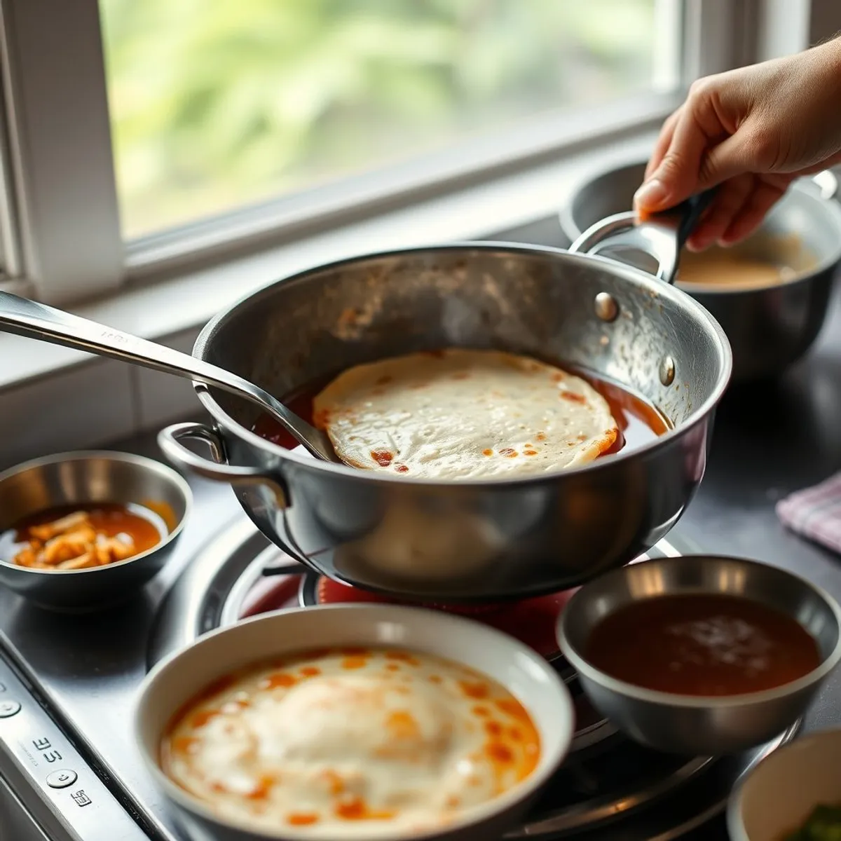 AI-generated photo Roti canai, step 3. AI-generated photo.