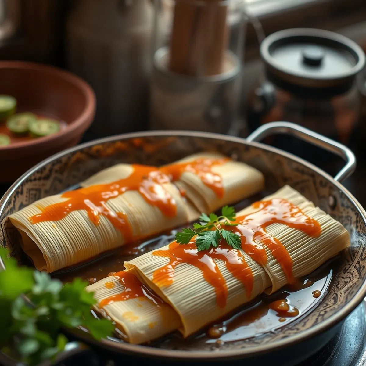 AI-generated photo Pork tamales, step 3. AI-generated photo.