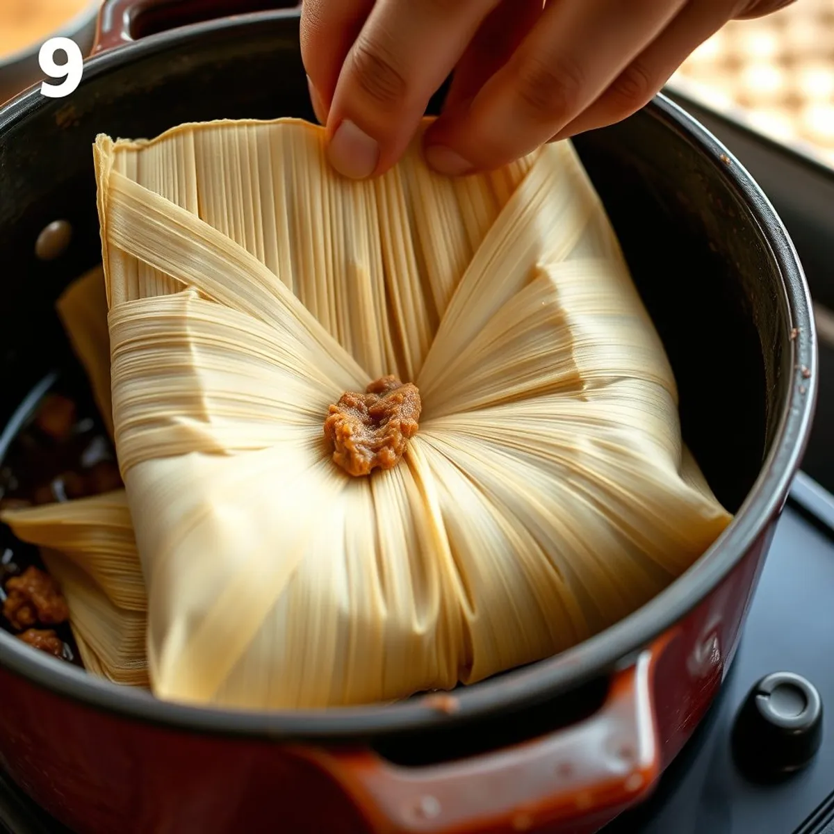 AI-generated photo Pork tamales, step 4. AI-generated photo.