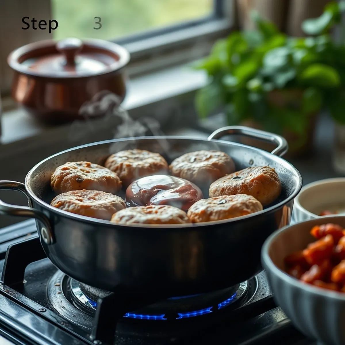 AI-generated photo Akara fritters, step 3. AI-generated photo.