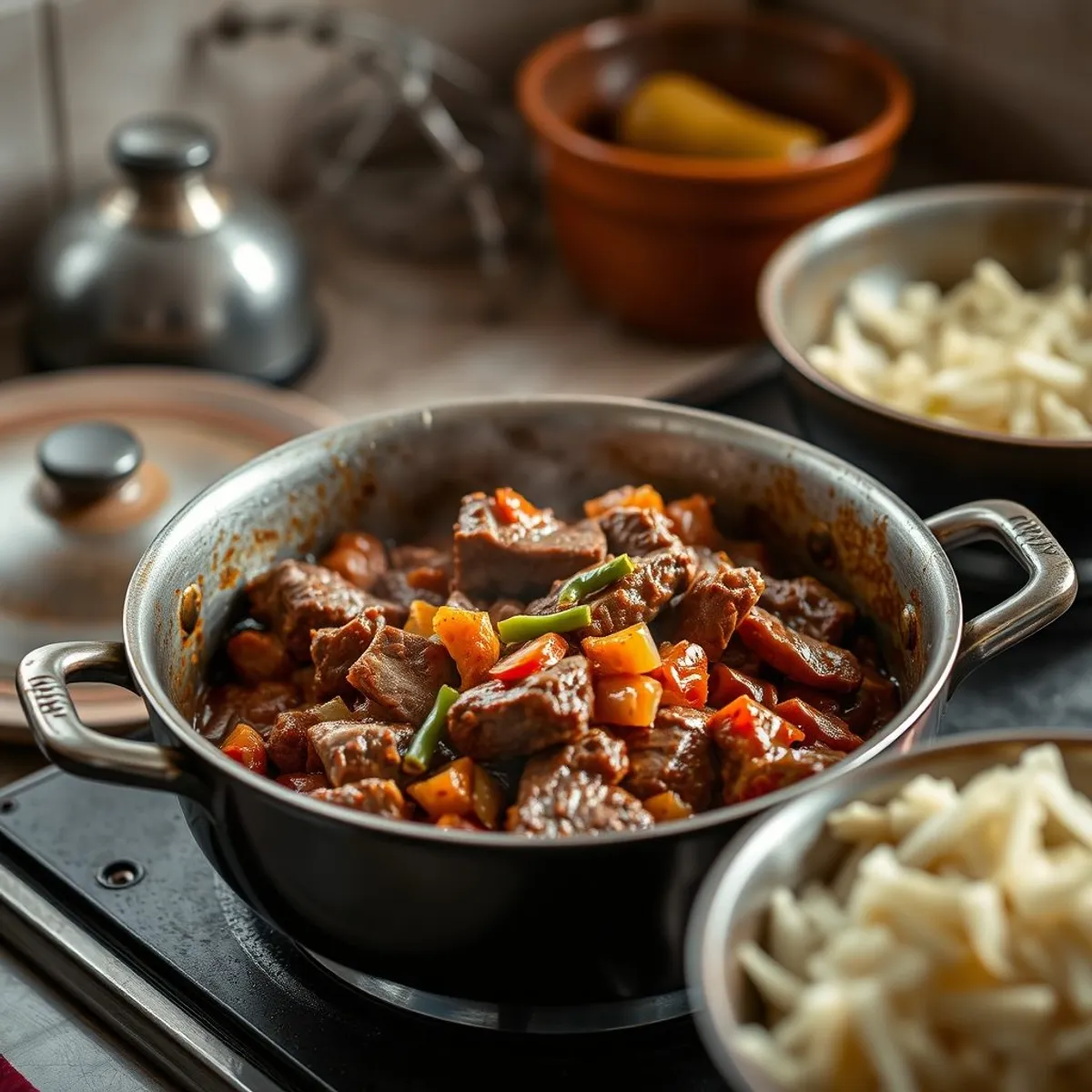 AI-generated photo Ofada stew, step 2. AI-generated photo.