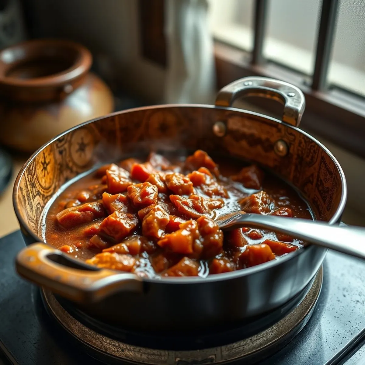 AI-generated photo Ofada stew, step 3. AI-generated photo.