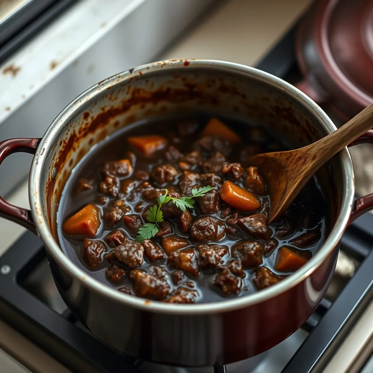 AI-generated photo Ofada stew, step 4. AI-generated photo.