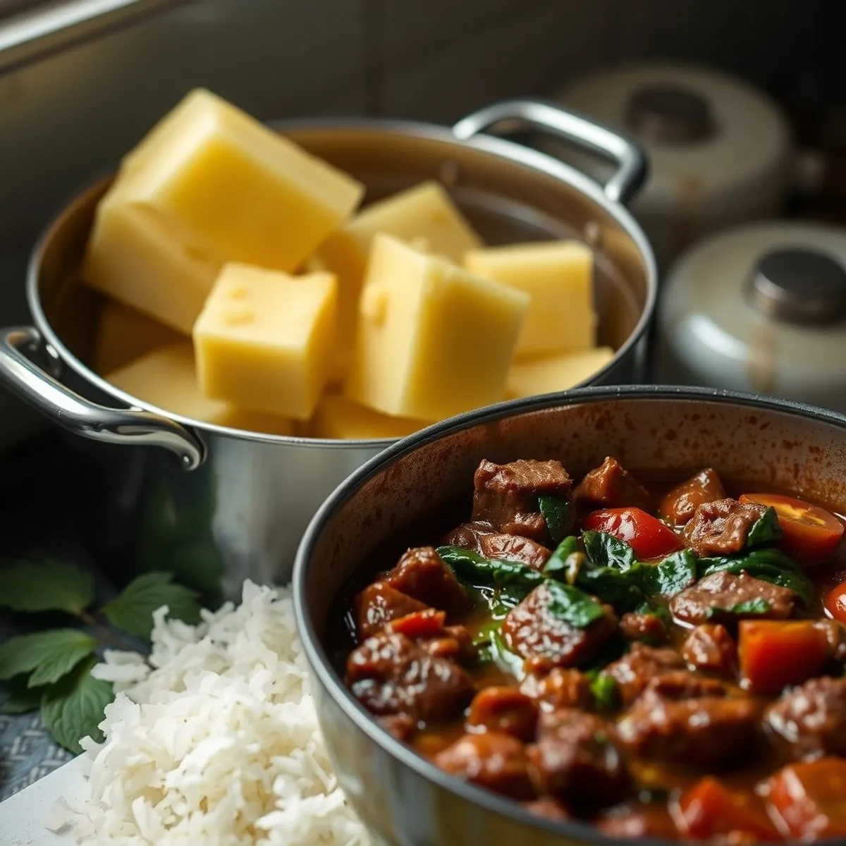 AI-generated photo Pounded yam, step 2. AI-generated photo.
