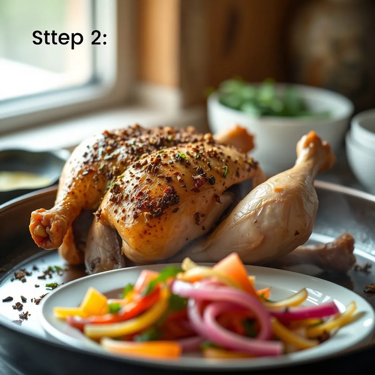 AI-generated photo Pollo a la brasa, step 2. AI-generated photo.