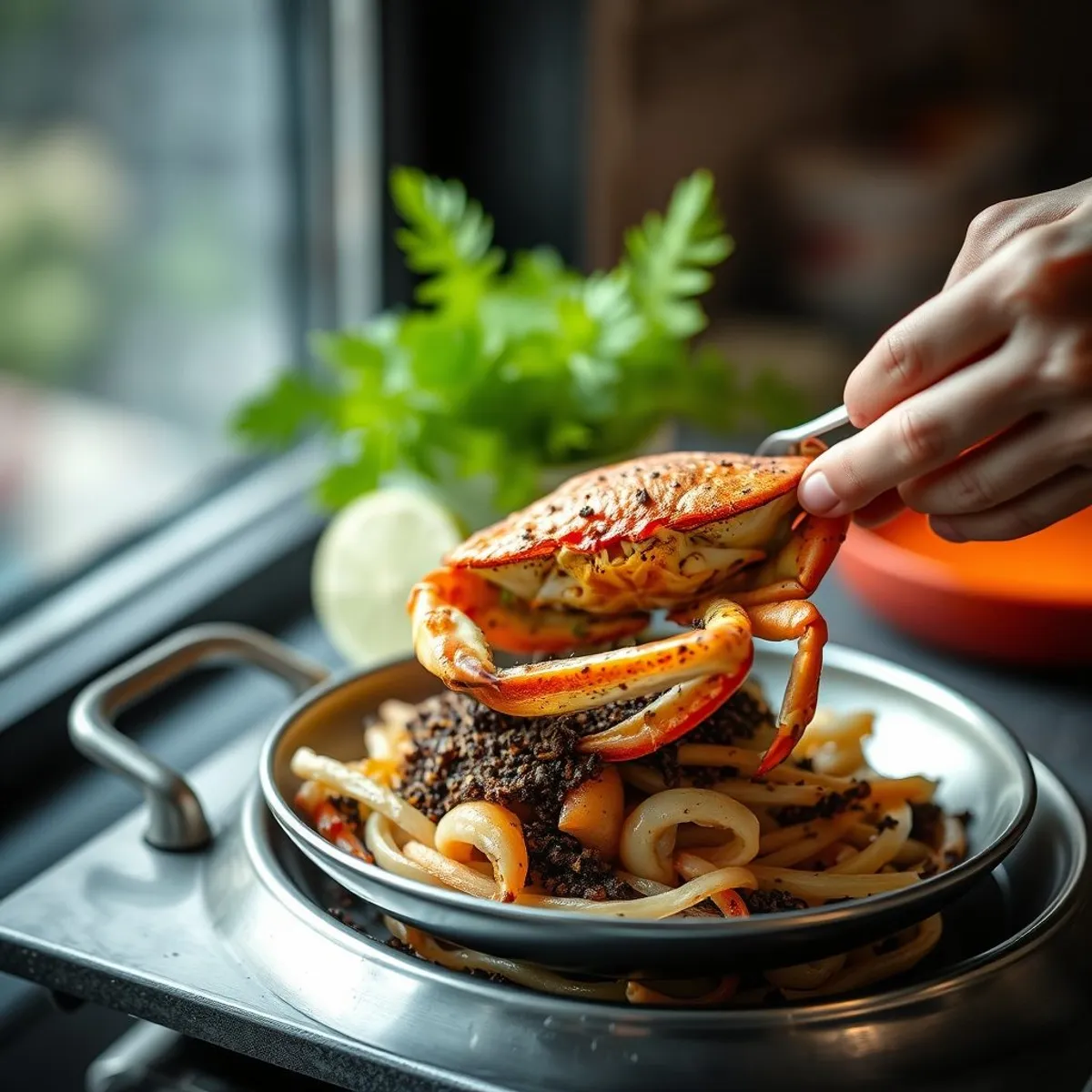 AI-generated photo Black pepper crab, step 4. AI-generated photo.