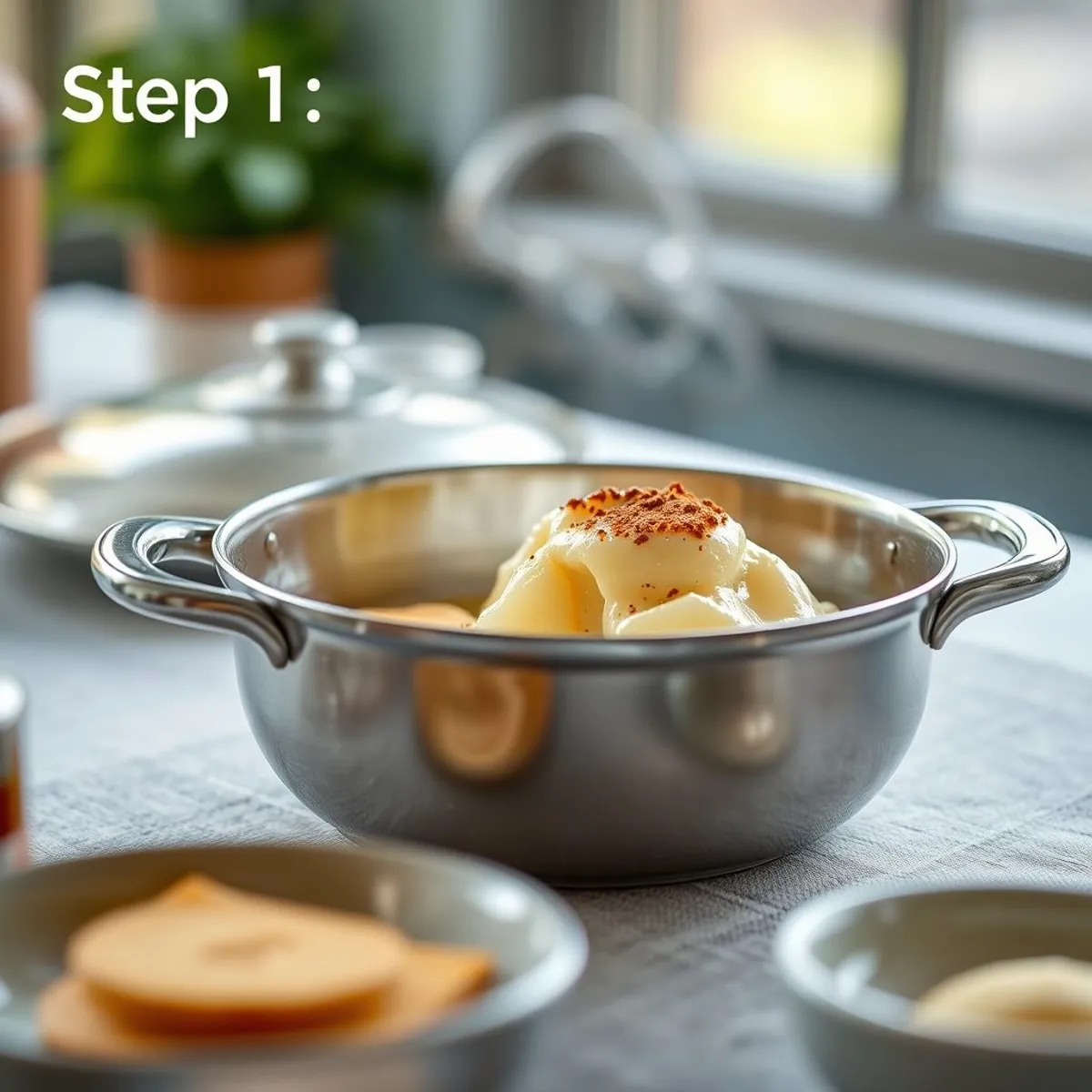 AI-generated photo Malva pudding, step 1. AI-generated photo.