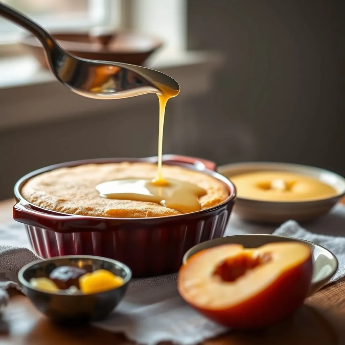 AI-generated photo Malva pudding, step 2. AI-generated photo.