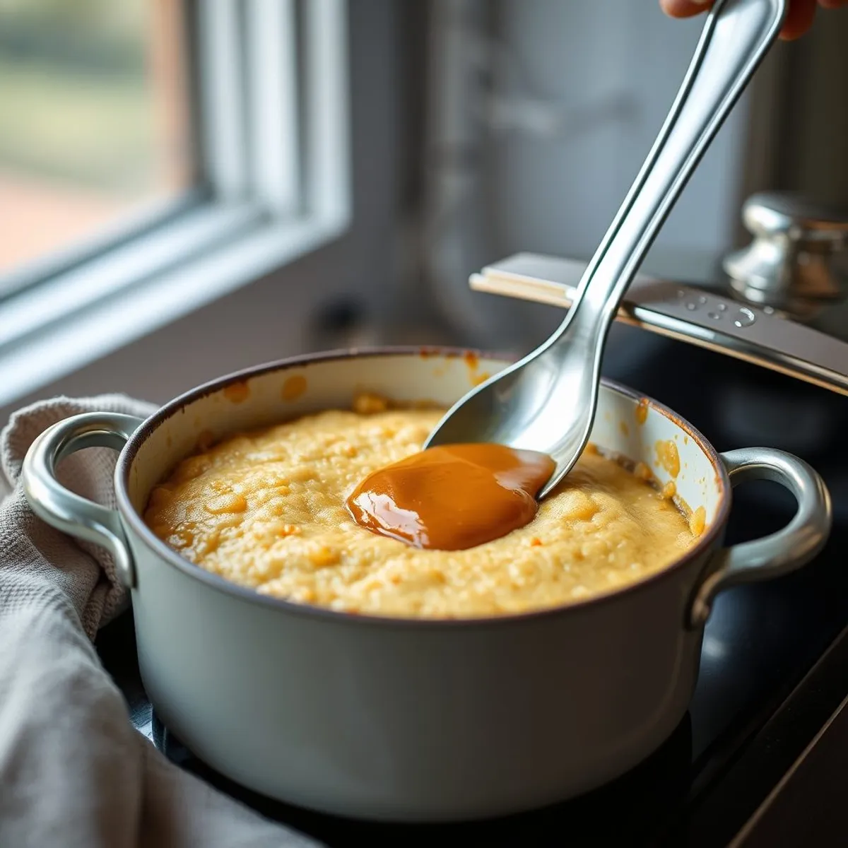 AI-generated photo Malva pudding, step 4. AI-generated photo.