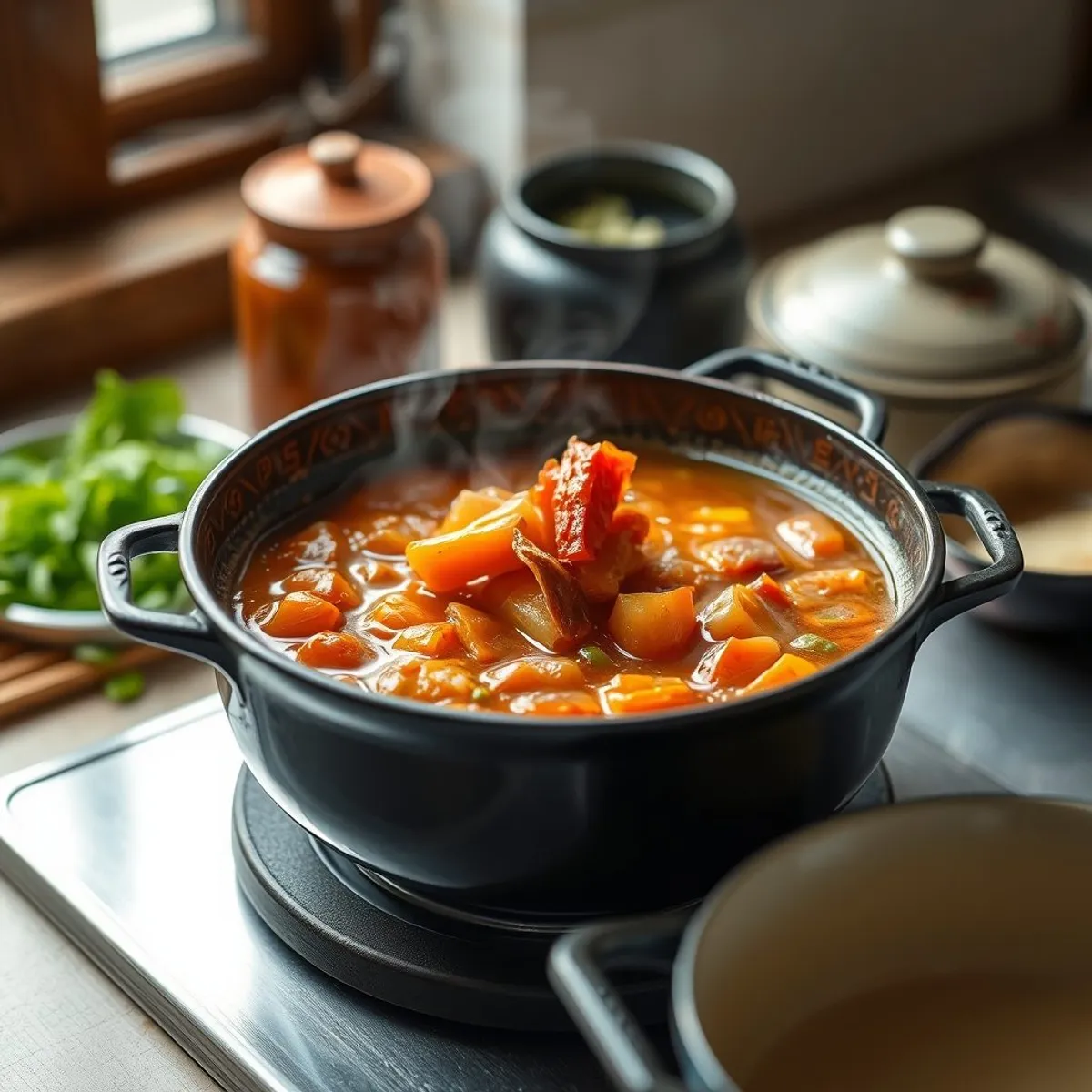 Kimchi jjigae, step 4. AI-generated photo.