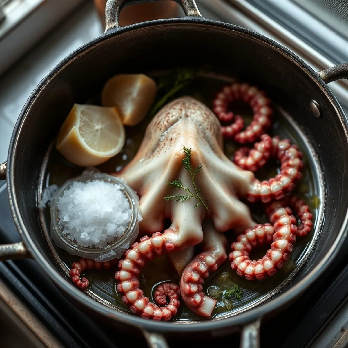 AI-generated photo Galician octopus, step 1. AI-generated photo.