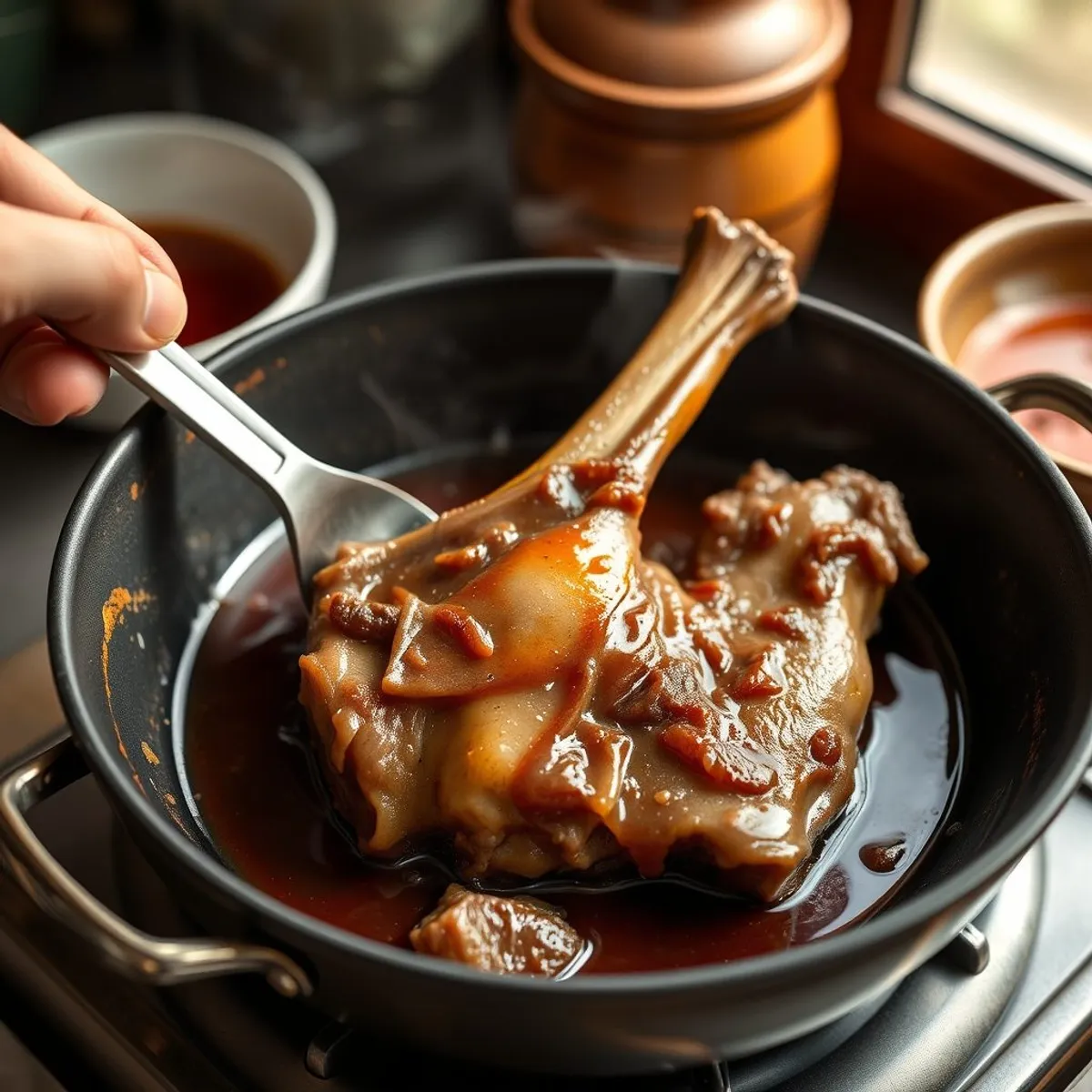 AI-generated photo Braised beef shank, step 3. AI-generated photo.