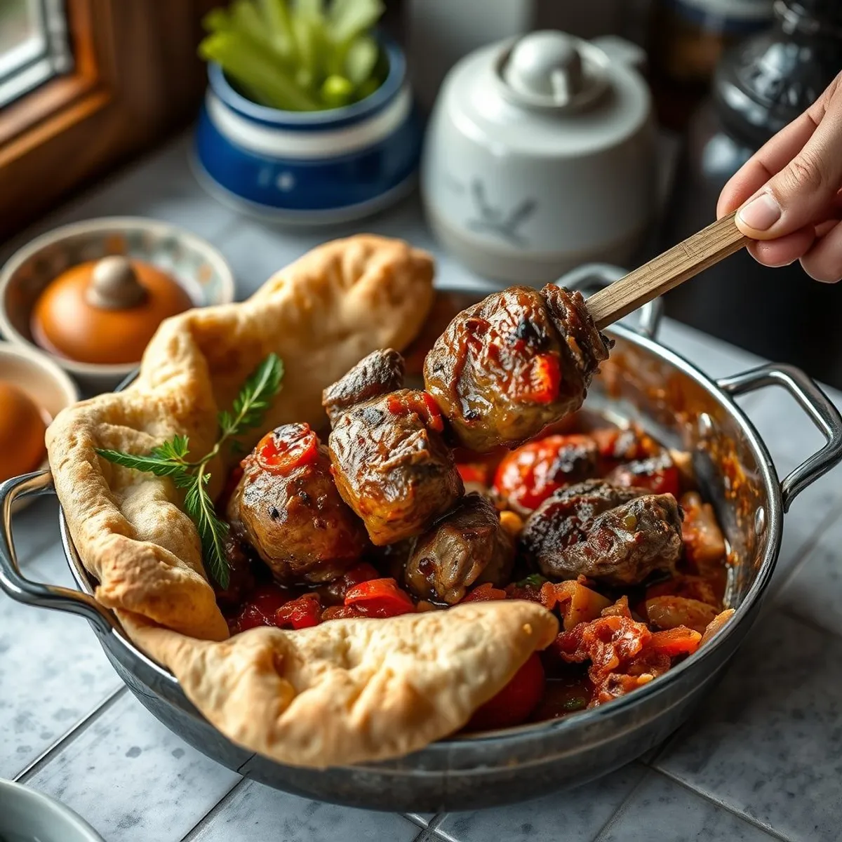 AI-generated photo Iskender kebab, step 4. AI-generated photo.