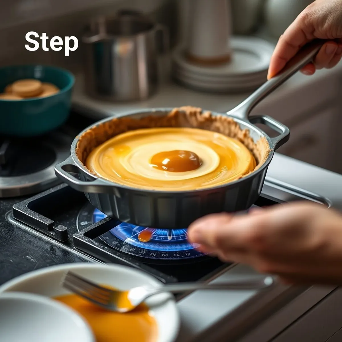 AI-generated photo Banoffee pie, step 3. AI-generated photo.
