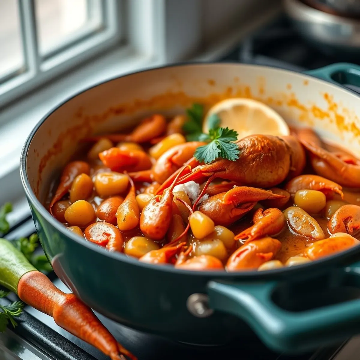 AI-generated photo Crawfish etouffee, step 1. AI-generated photo.