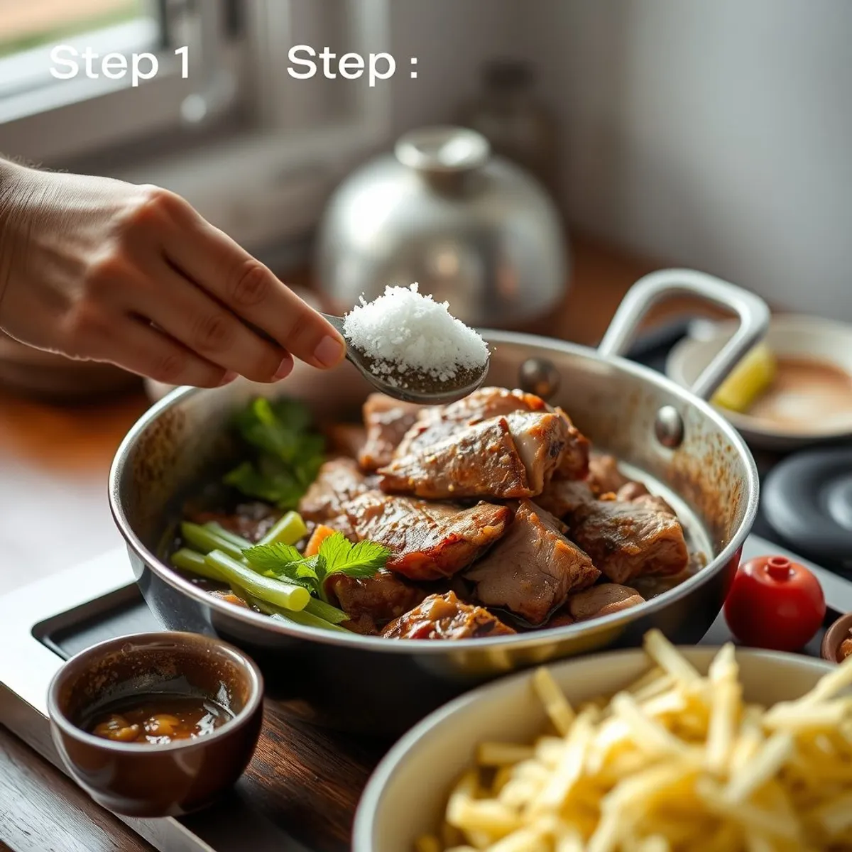 AI-generated photo Kalua pork, step 1. AI-generated photo.