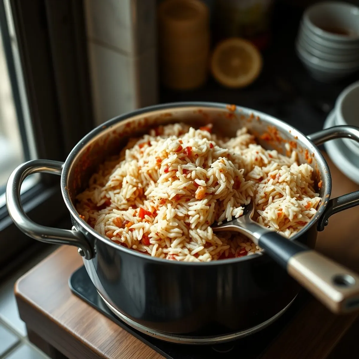 AI-generated photo Rice jambalaya, step 4. AI-generated photo.