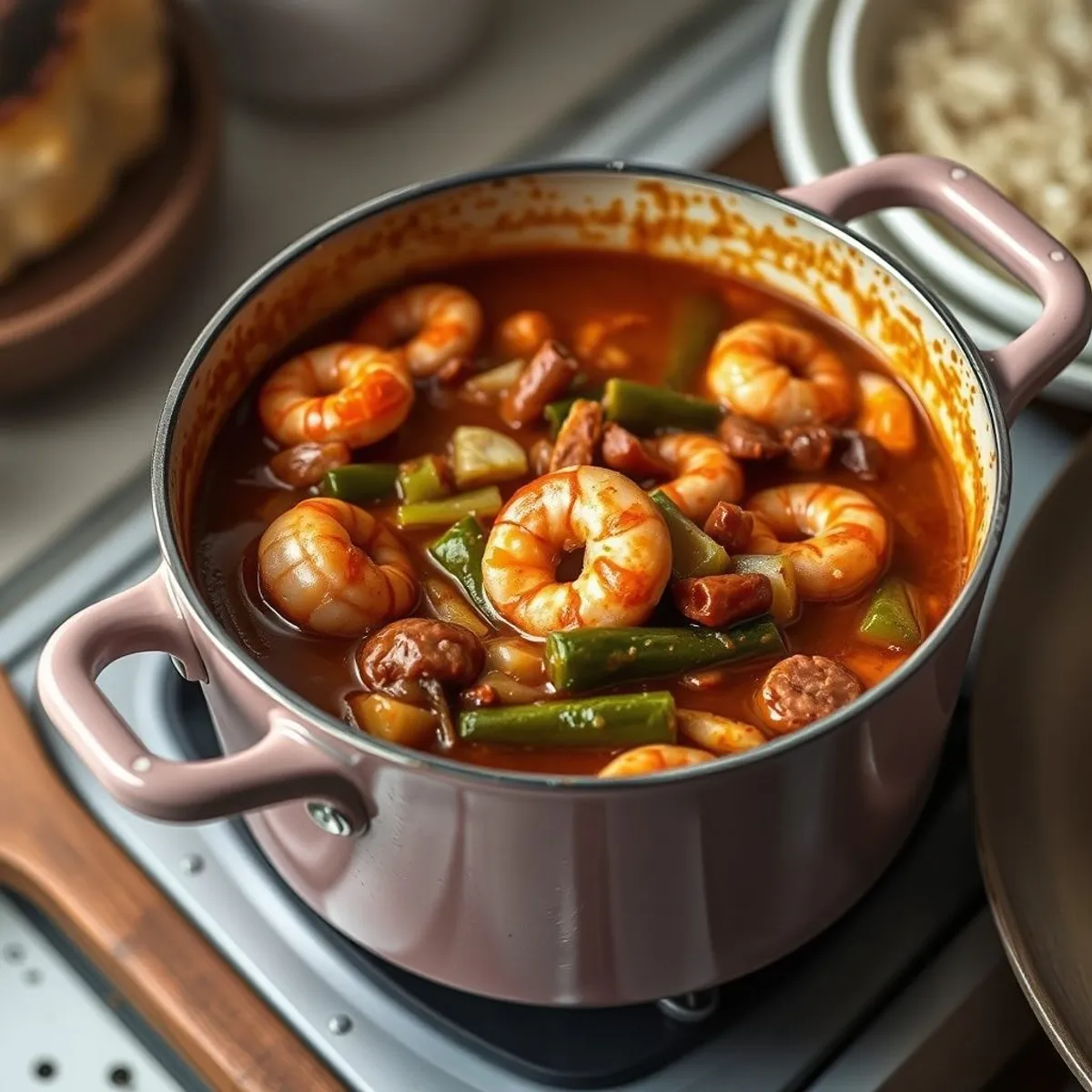 AI-generated photo Seafood gumbo, step 2. AI-generated photo.