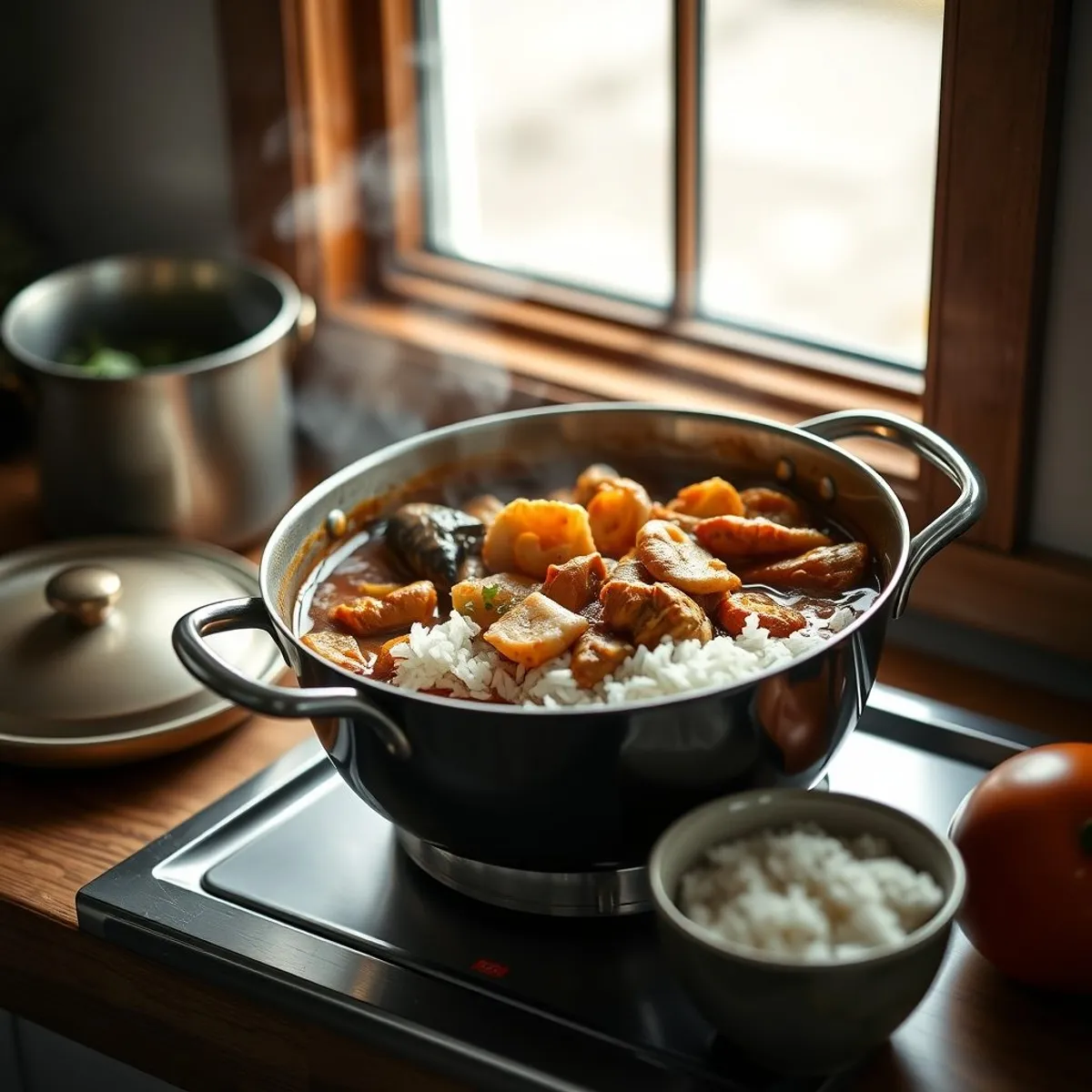 AI-generated photo Seafood gumbo, step 4. AI-generated photo.