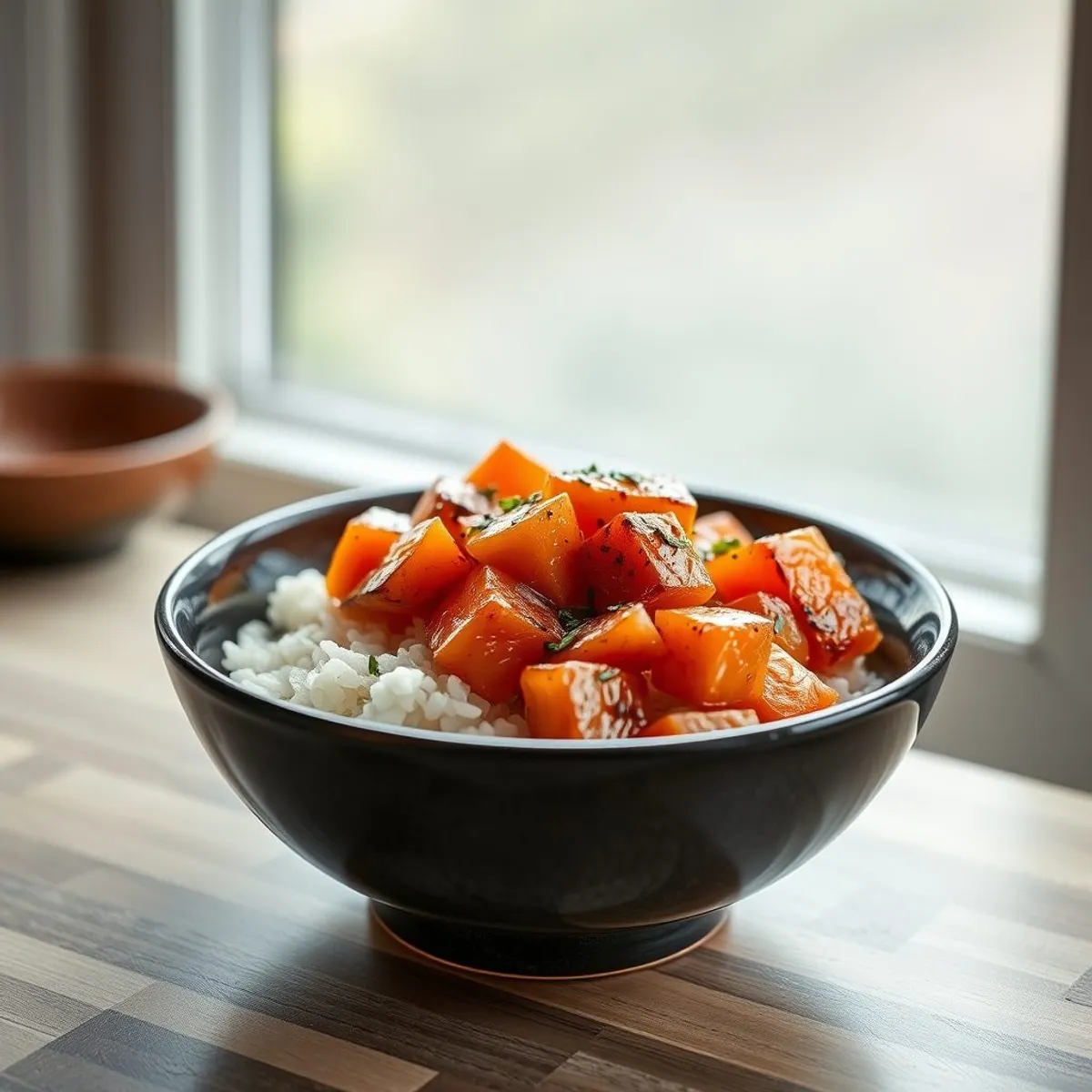 AI-generated photo Seared poke, step 2. AI-generated photo.