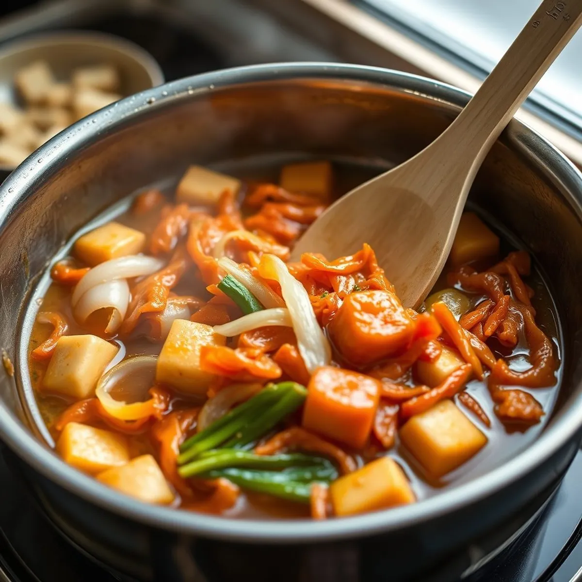 AI-generated photo Kimchi Tofu Stew, step 2. AI-generated photo.