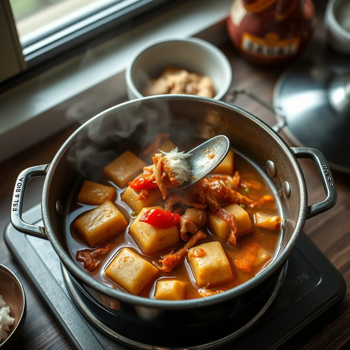 AI-generated photo Kimchi Tofu Stew, step 3. AI-generated photo.