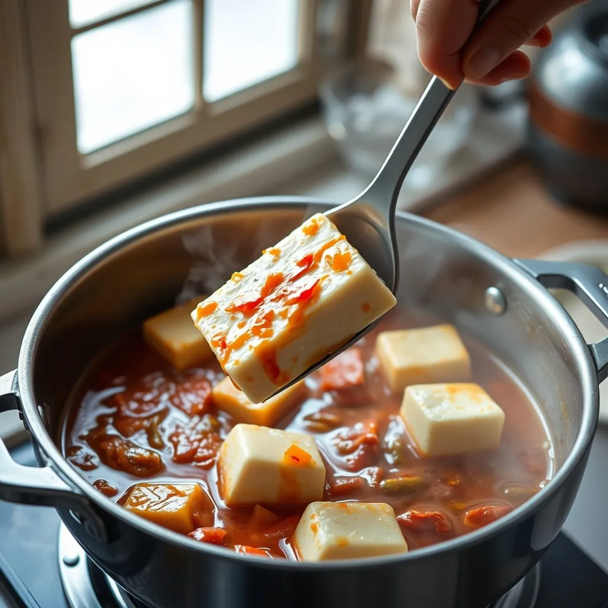 AI-generated photo Kimchi Tofu Stew, step 4. AI-generated photo.
