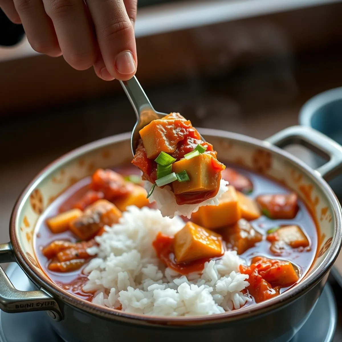 AI-generated photo Kimchi Tofu Stew, step 5. AI-generated photo.