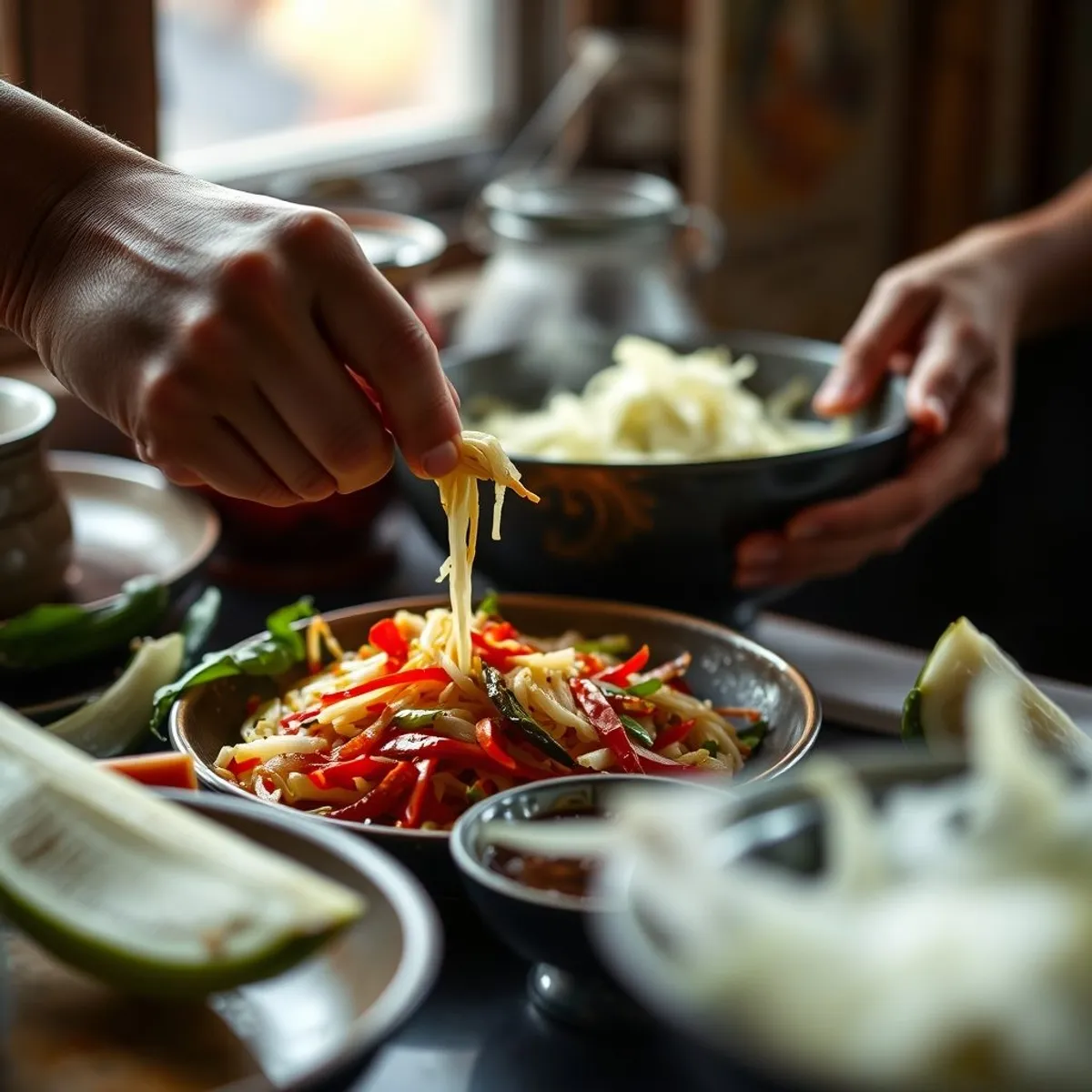 AI-generated photo Green papaya salad, step 3. AI-generated photo.
