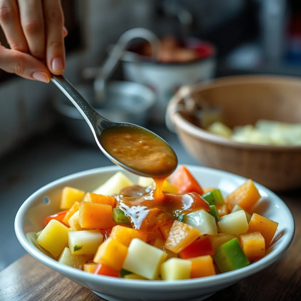 AI-generated photo Fruit rojak, step 1. AI-generated photo.