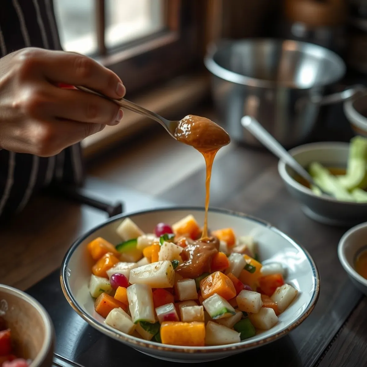 AI-generated photo Fruit rojak, step 3. AI-generated photo.