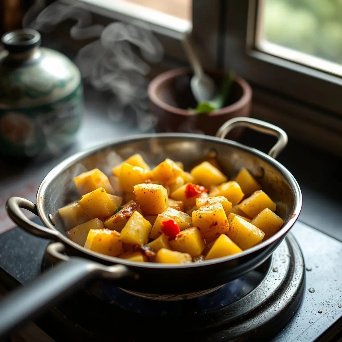Potato tarkari, step 1. AI-generated photo.