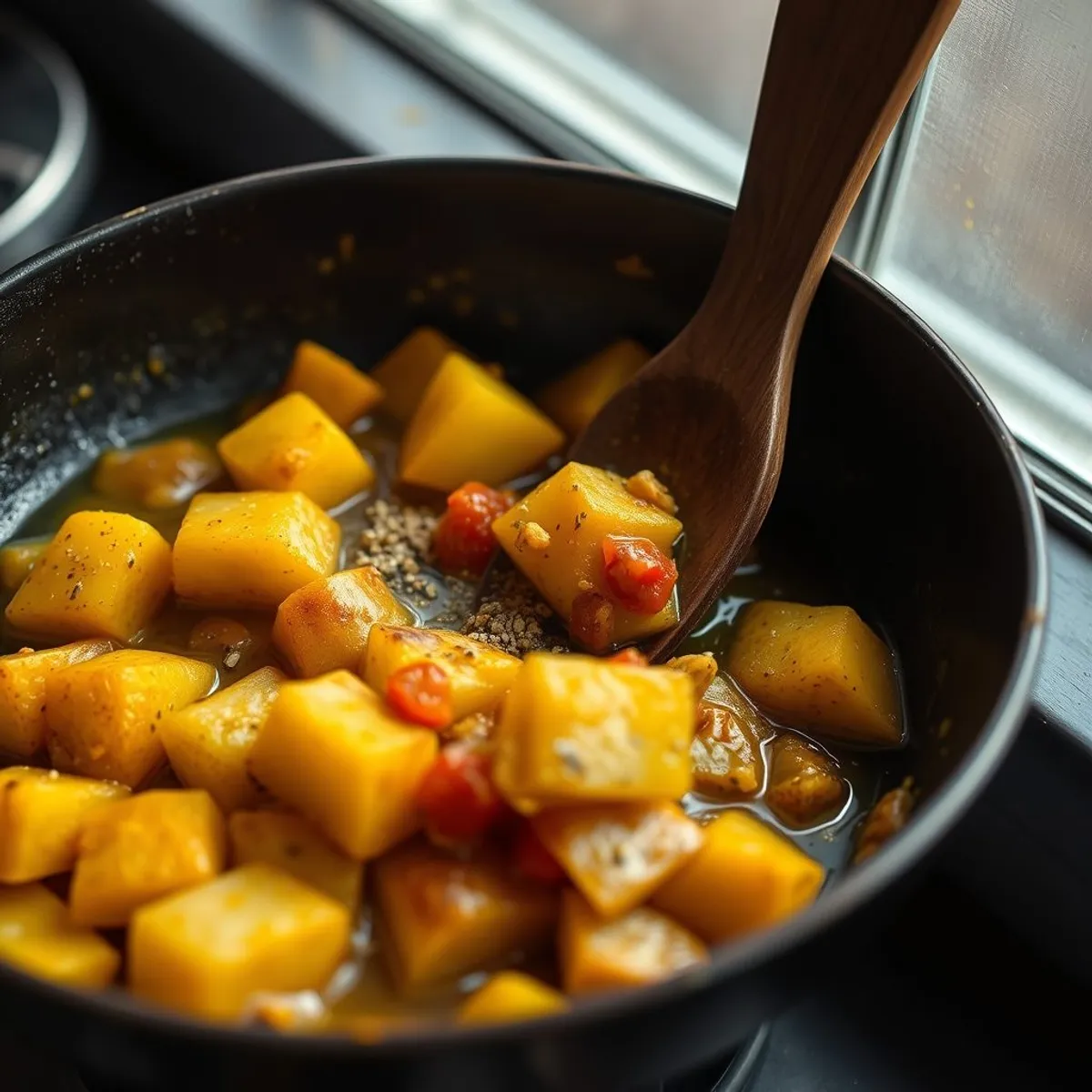 Potato tarkari, step 2. AI-generated photo.