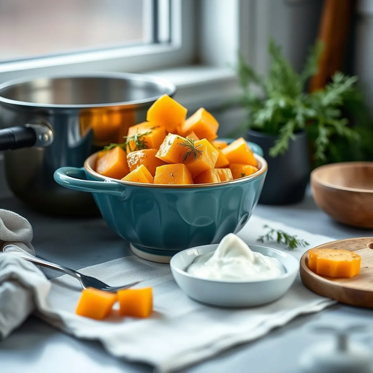 AI-generated photo Kumara salad, step 1. AI-generated photo.