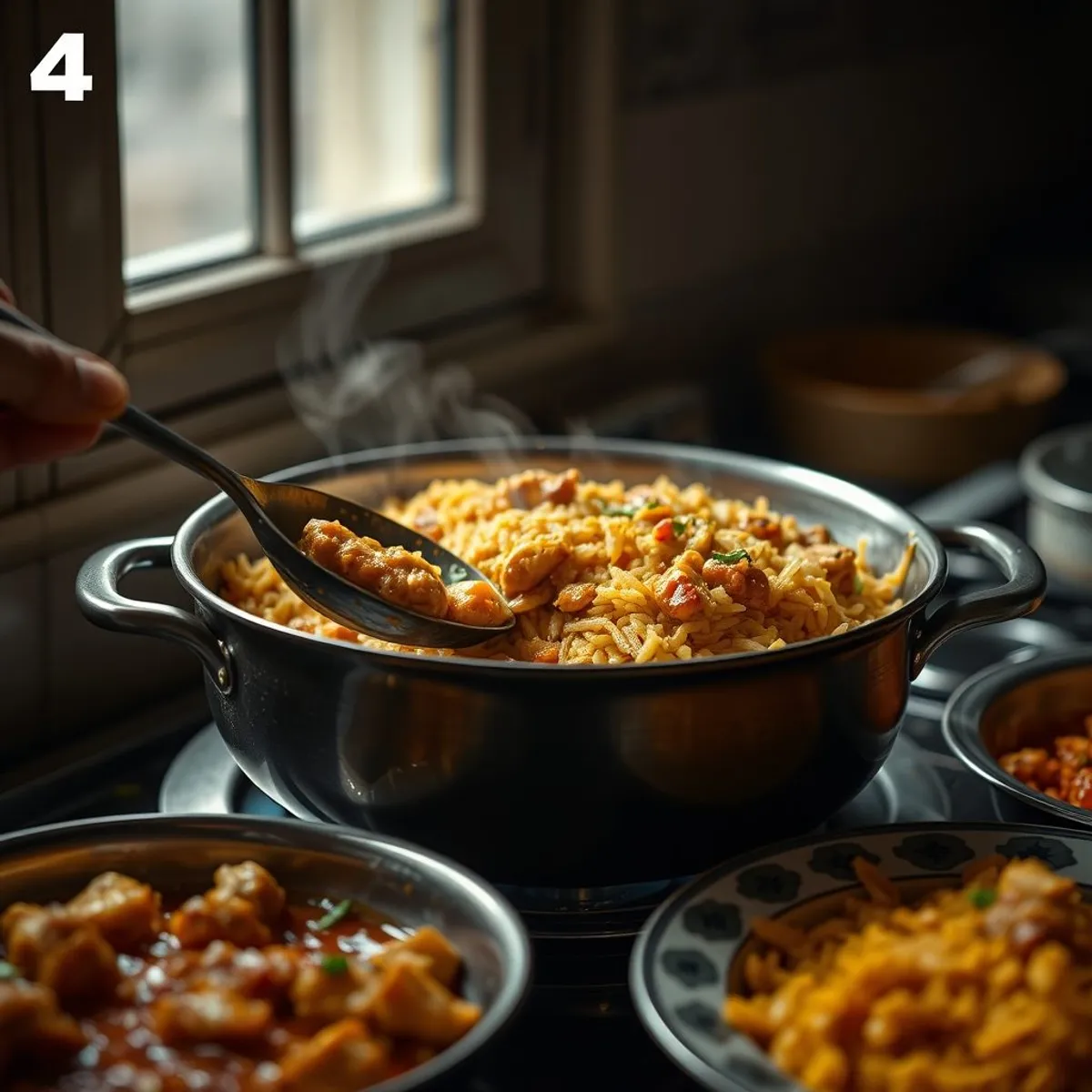 AI-generated photo Chicken biryani, step 4. AI-generated photo.