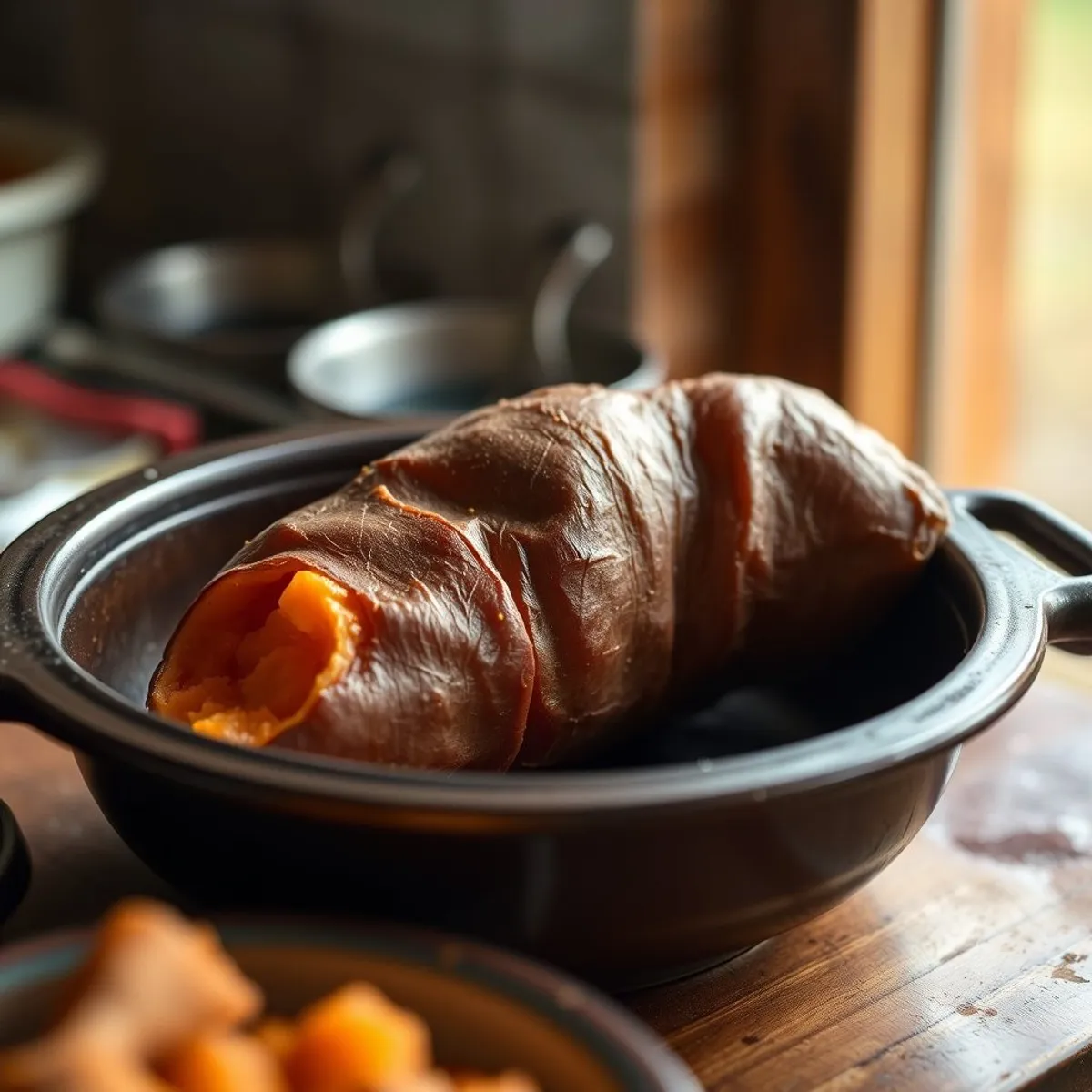 AI-generated photo Roasted sweet potato, step 3. AI-generated photo.