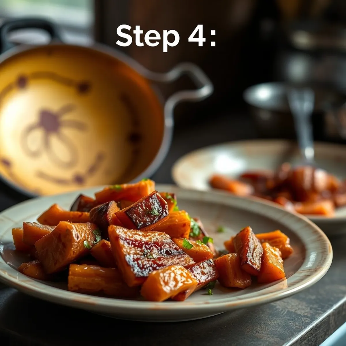 AI-generated photo Roasted sweet potato, step 4. AI-generated photo.