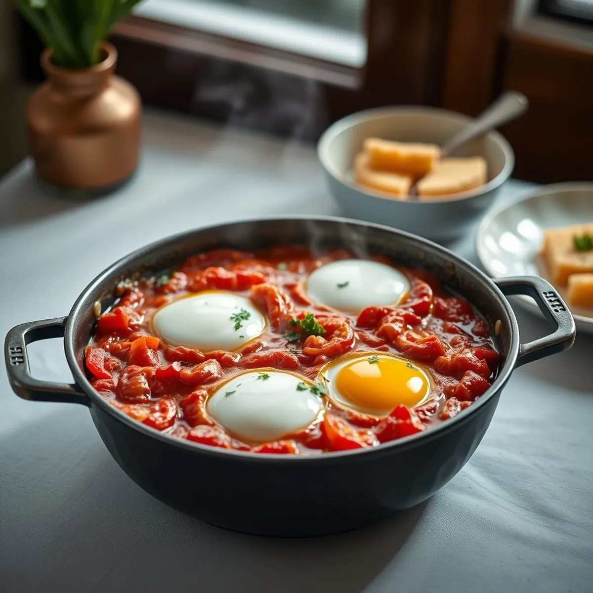 AI-generated photo Pepper Shakshuka, step 4. AI-generated photo.
