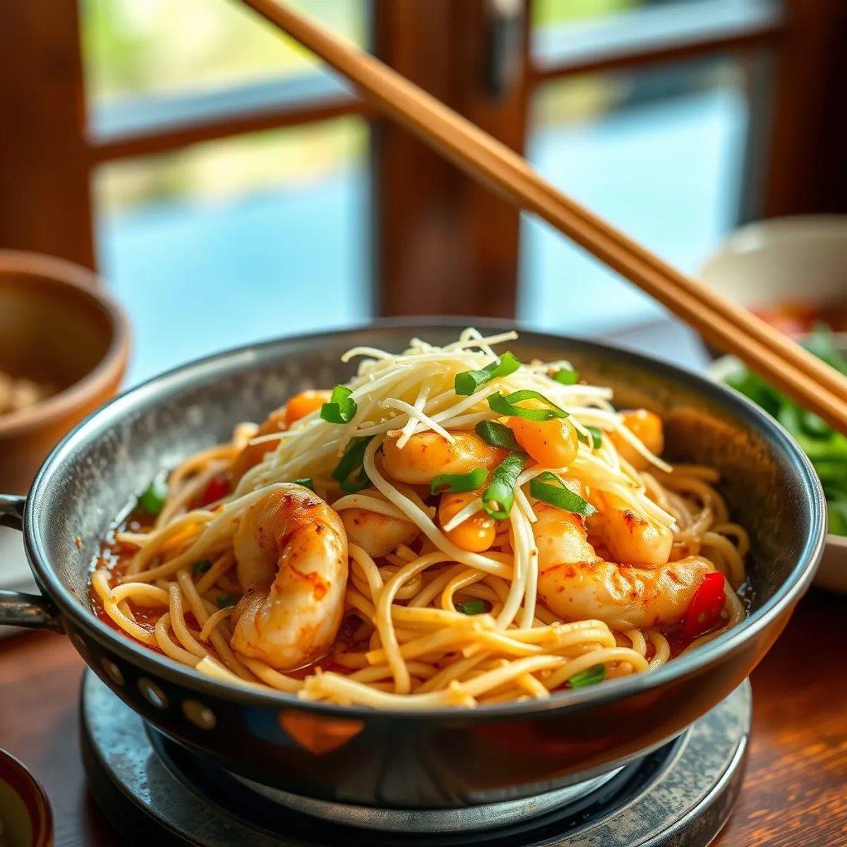 AI-generated photo Prawn Pad Thai, step 5. AI-generated photo.