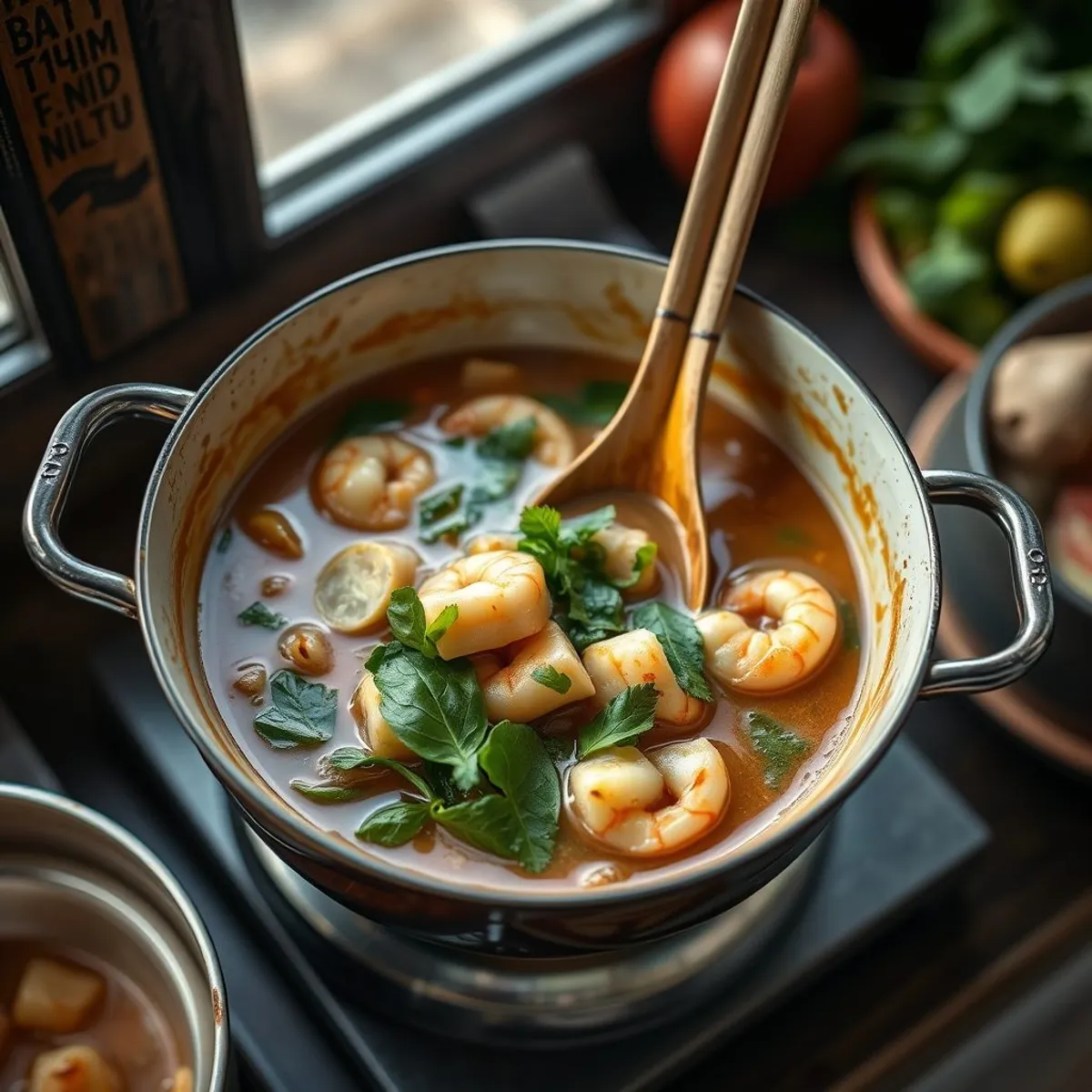 AI-generated photo Prawn Tom Yum, step 3. AI-generated photo.
